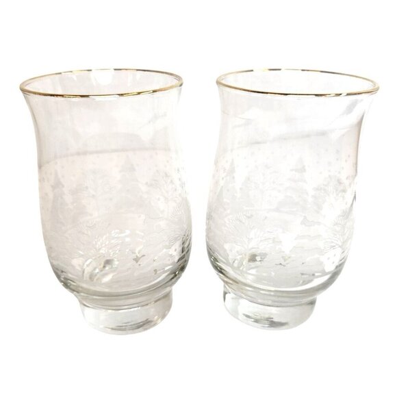 FROSTED LIBBEY ARBY'S WINTER SNOW SCENE  Etched Glass Tumblers With Winter Tree - Picture 1 of 6